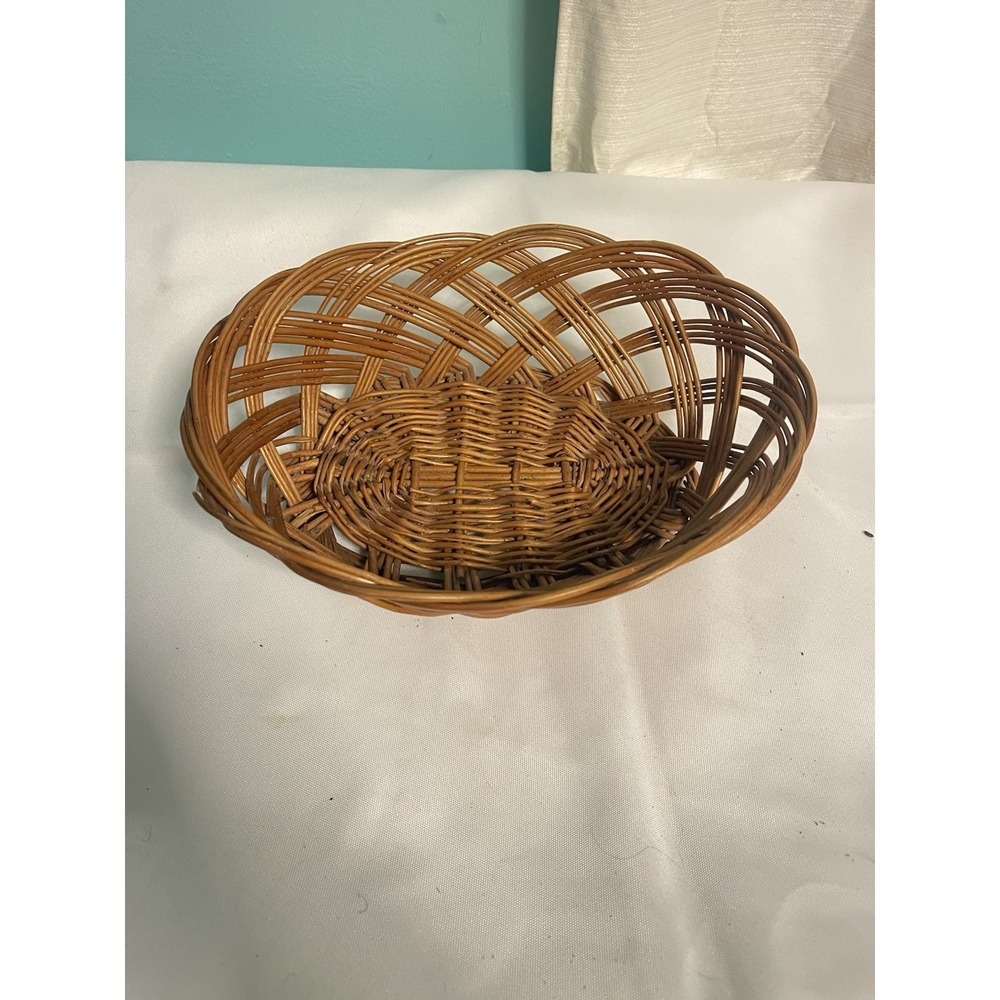 Wicker Open Weave Basket Bowl 9" Round Rattan Basket Great Condition